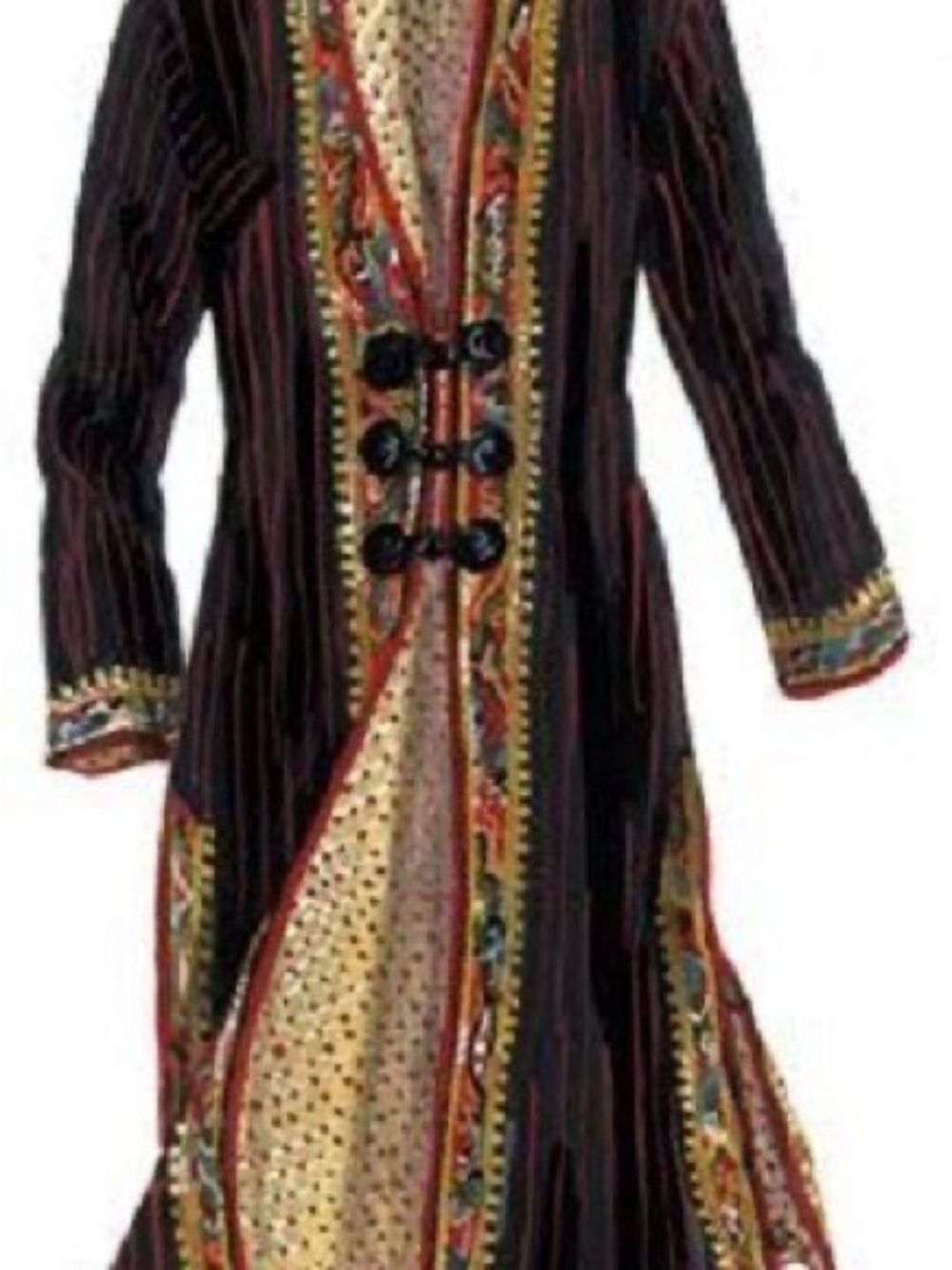 J. Peterman Paisley Vintage Pinstripe Duster Coat Frog Closures Size 18